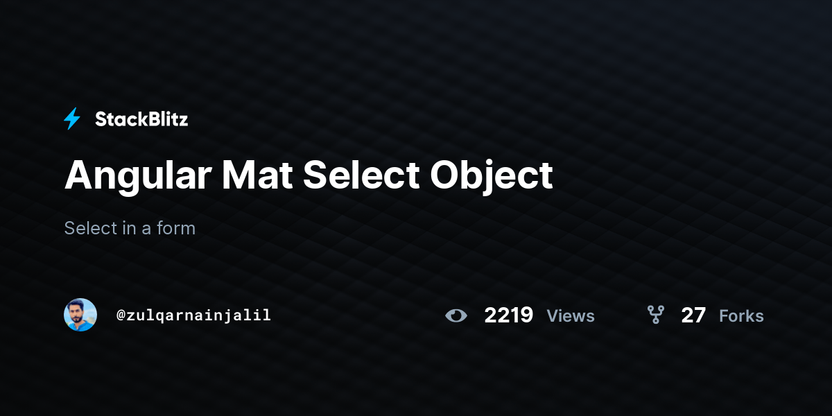 Angular Mat Select Object StackBlitz