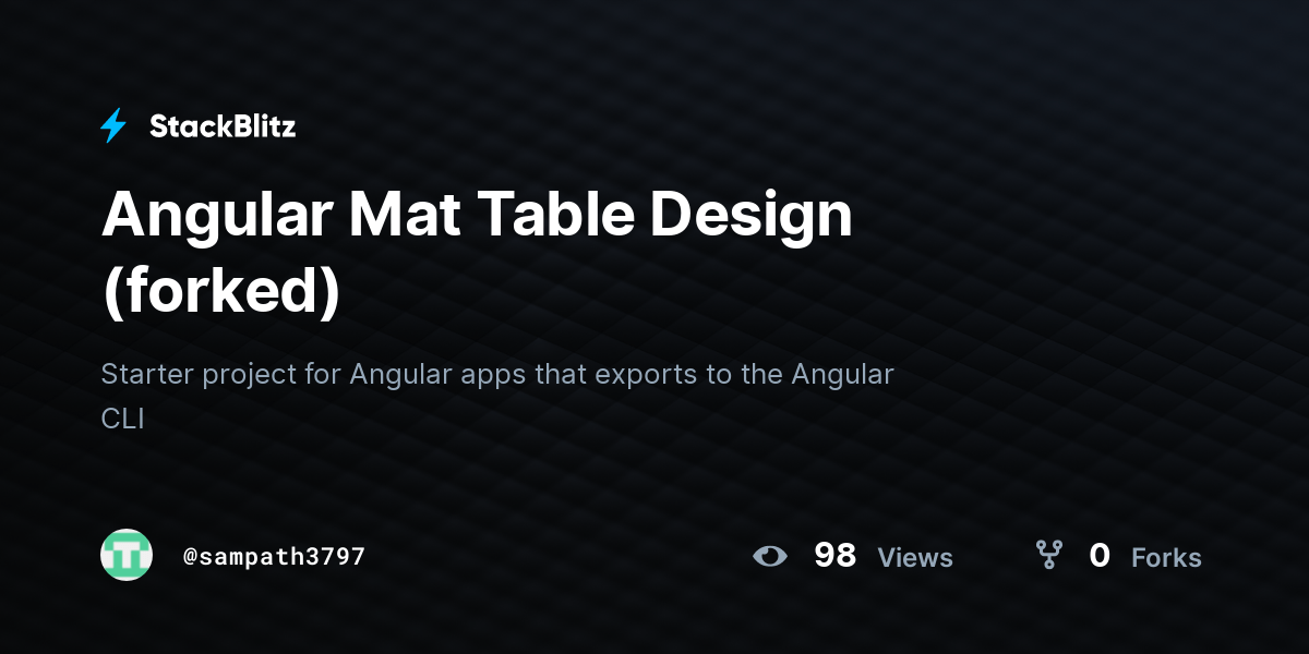 Angular Mat Table Design (forked) StackBlitz