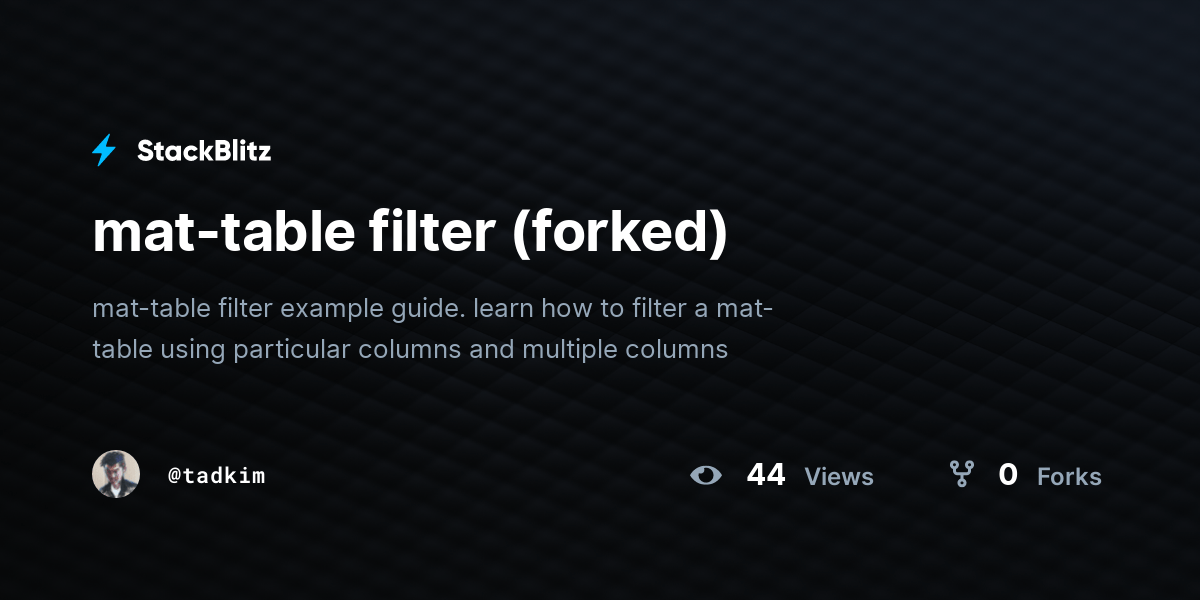 mattable filter (forked) StackBlitz