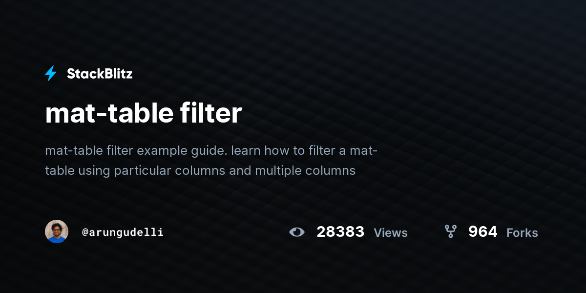 mattable filter StackBlitz
