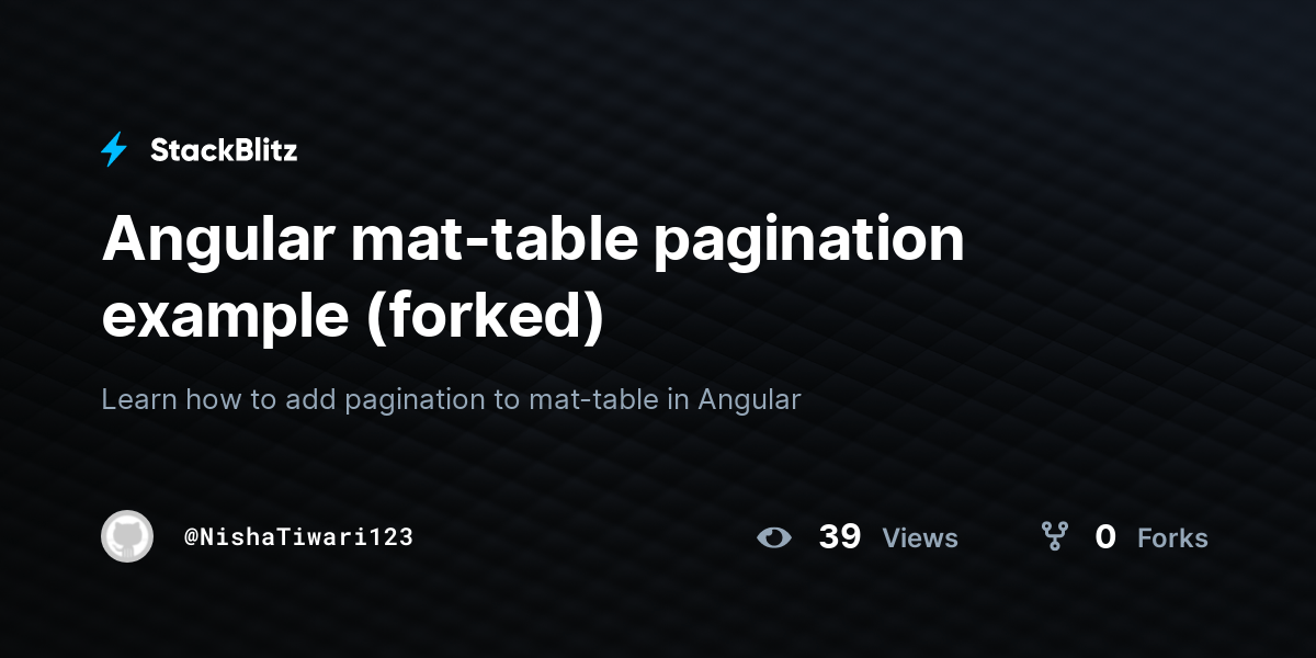 Angular mattable pagination example (forked) StackBlitz