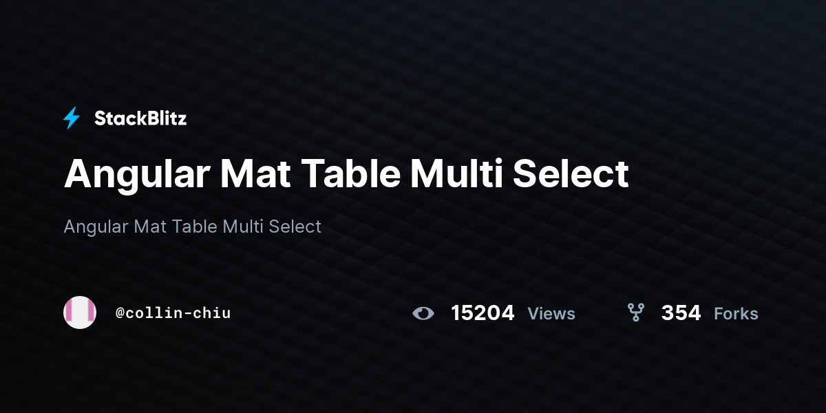 Angular Mat Table Multi Select StackBlitz