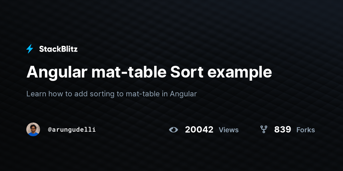 Angular mattable Sort example StackBlitz