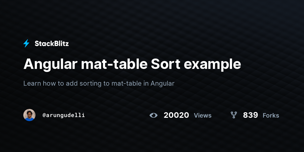 Angular mattable Sort example StackBlitz
