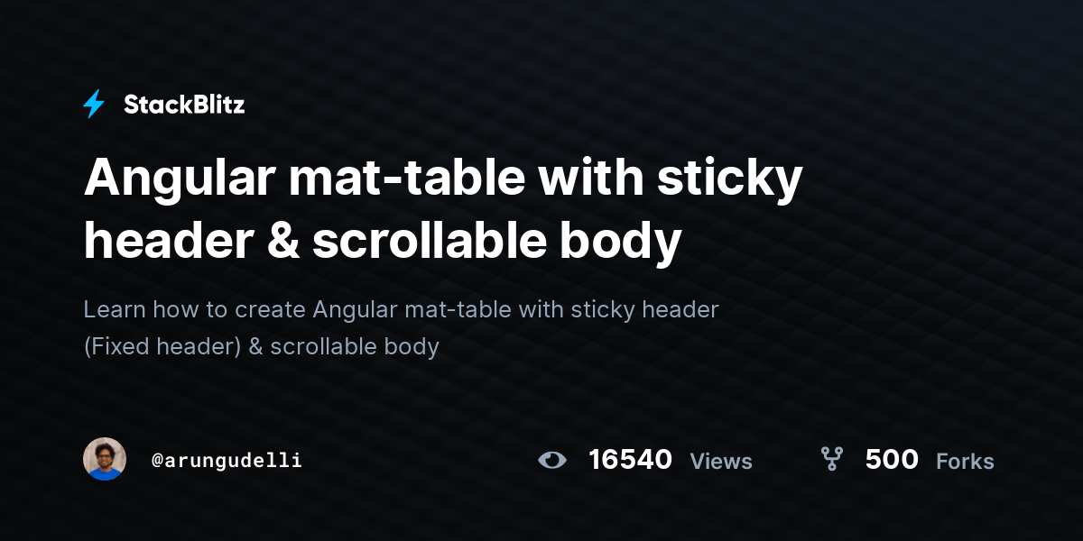 Angular mattable with sticky header & scrollable body StackBlitz
