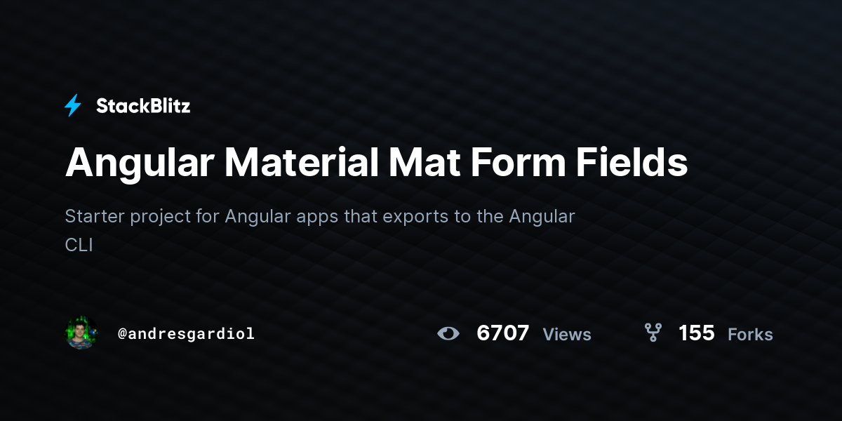 Angular Material Mat Form Fields StackBlitz