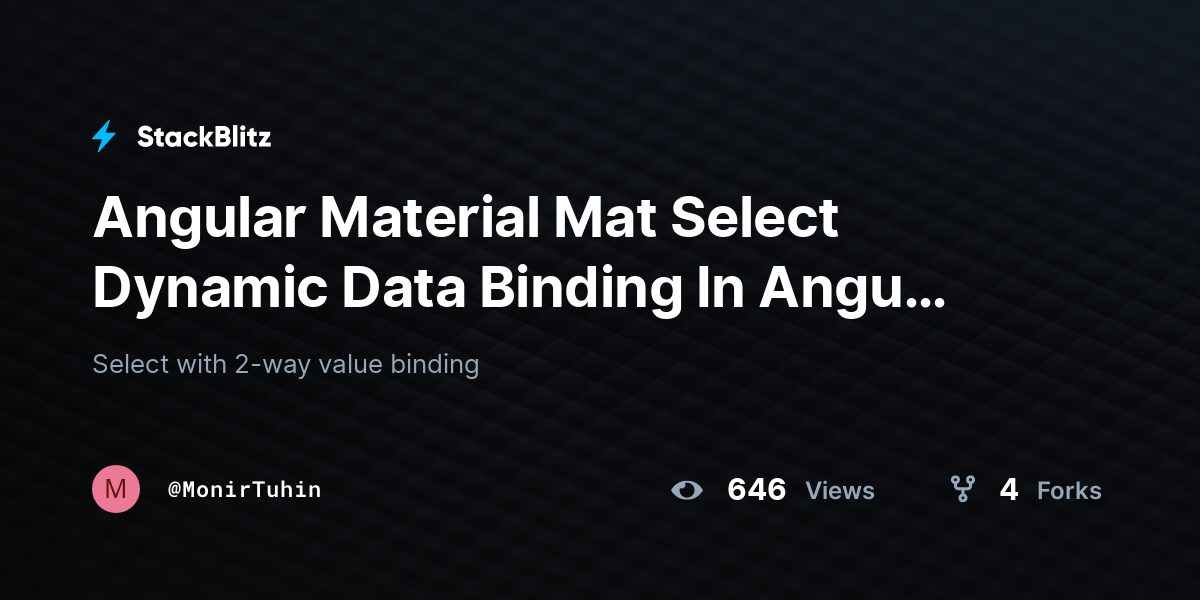 Angular Material Mat Select Dynamic Data Binding In Angu (forked