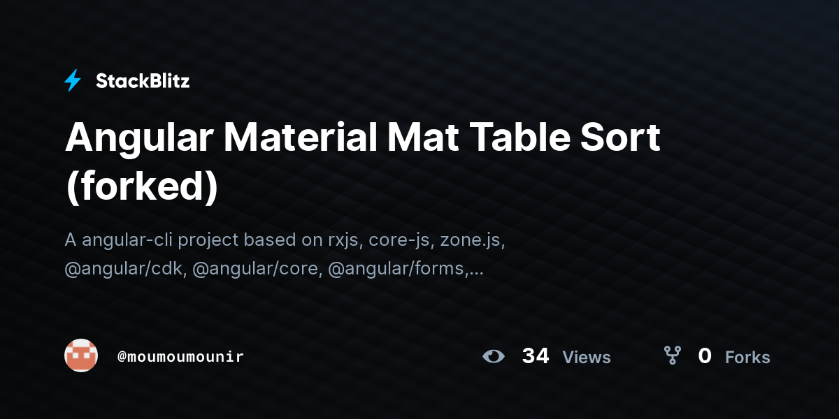 Angular Material Mat Table Sort (forked) StackBlitz