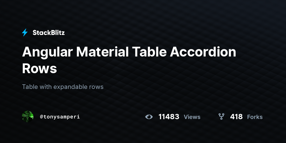Angular Material Table Accordion Rows StackBlitz