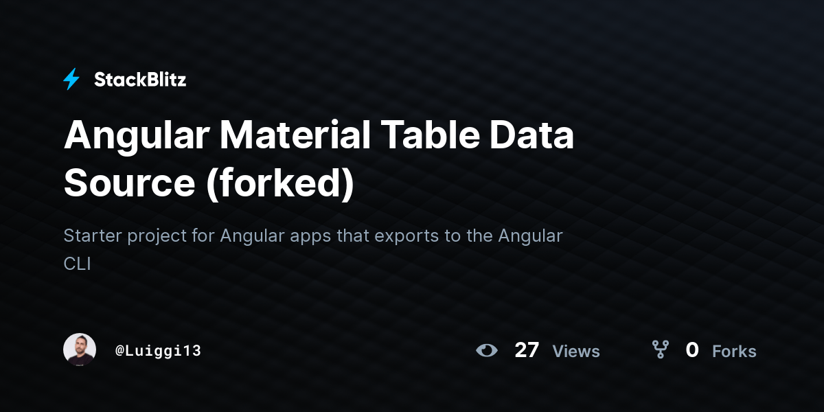 Angular Material Table Data Source (forked) StackBlitz