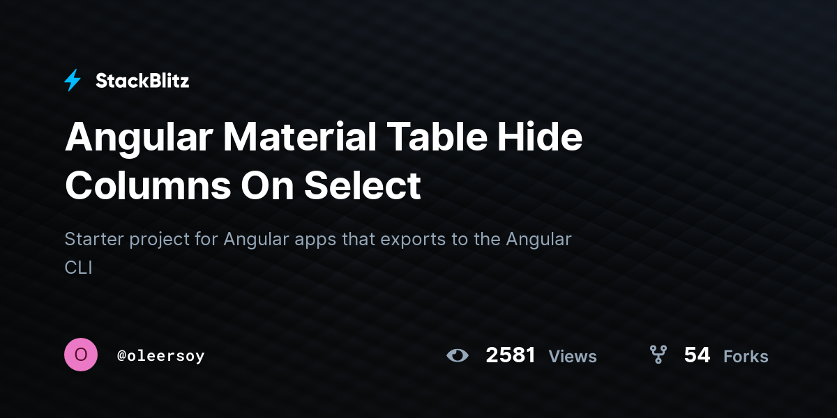 Angular Material Table Hide Columns On Select StackBlitz