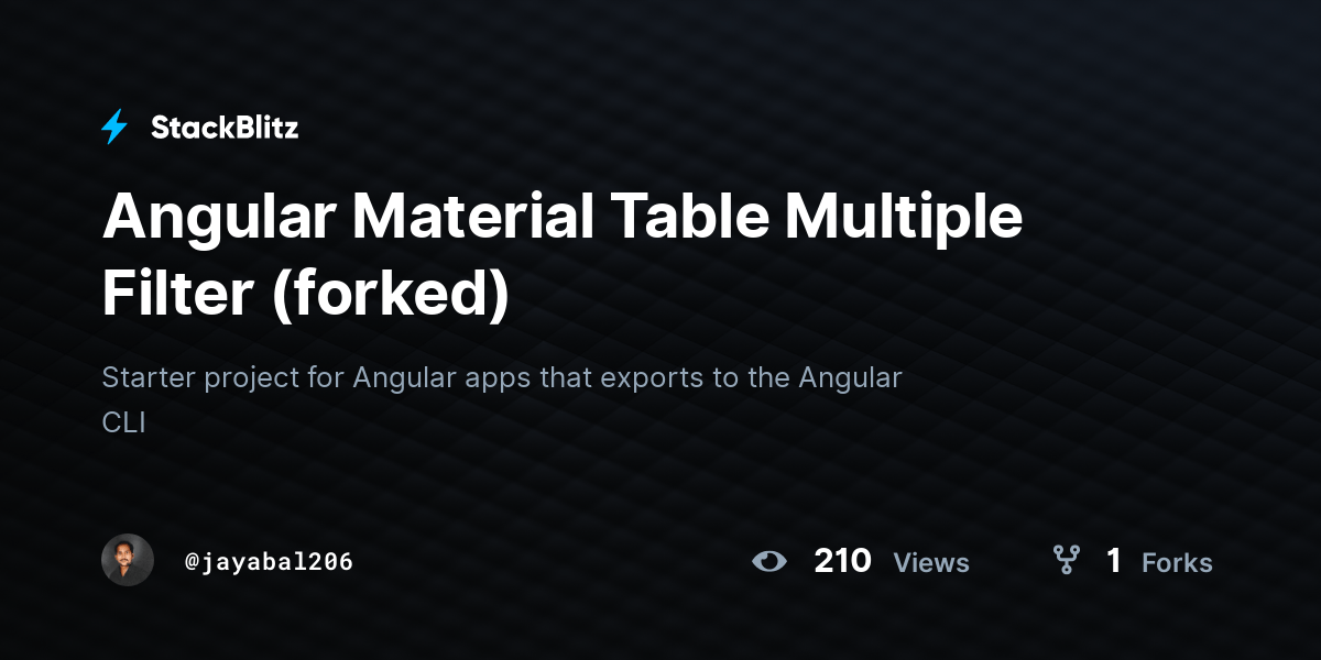 Angular Material Table Multiple Filter (forked) StackBlitz