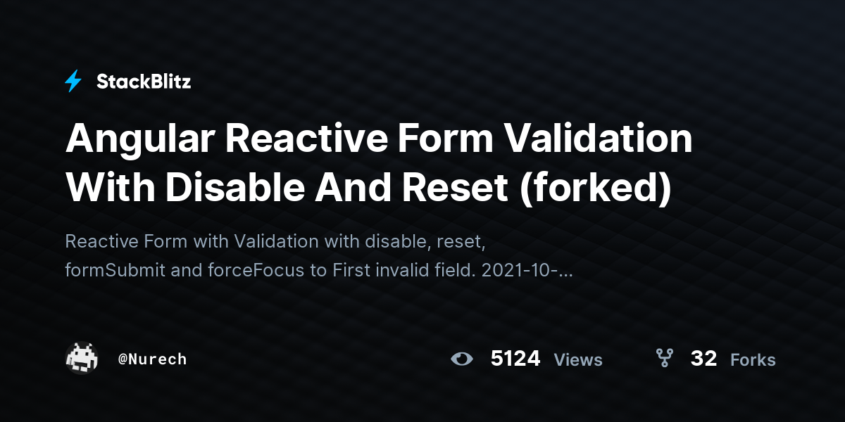 Angular Reactive Form Validation With Disable And Reset (forked