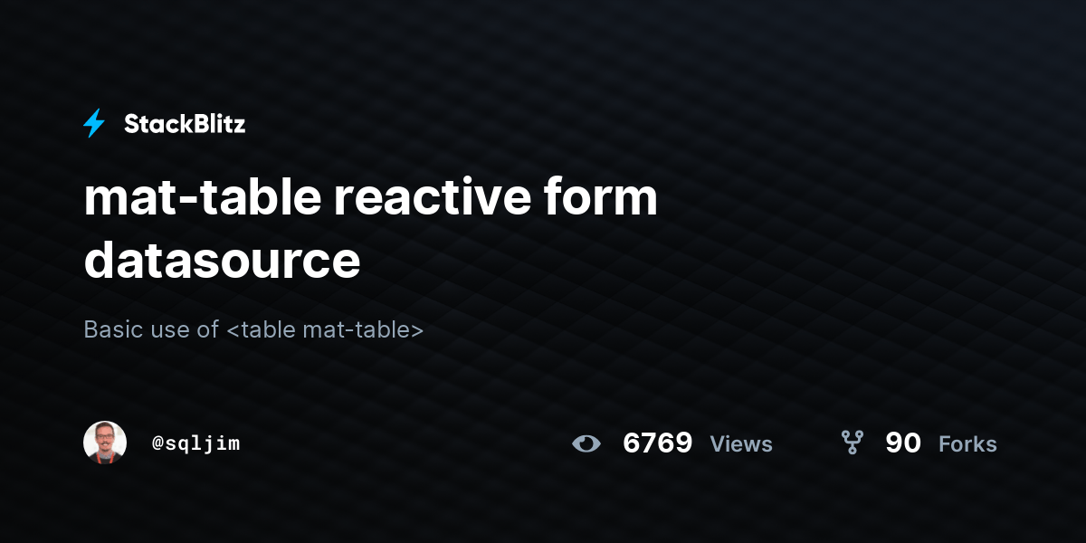 mattable reactive form datasource StackBlitz