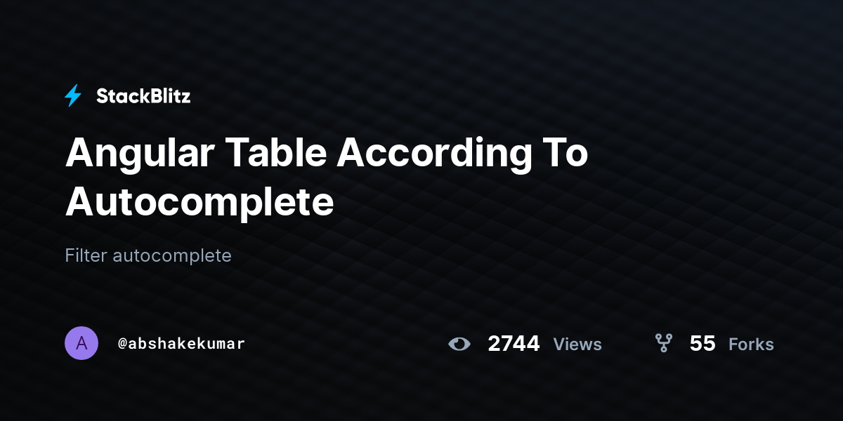 Angular Table According To StackBlitz