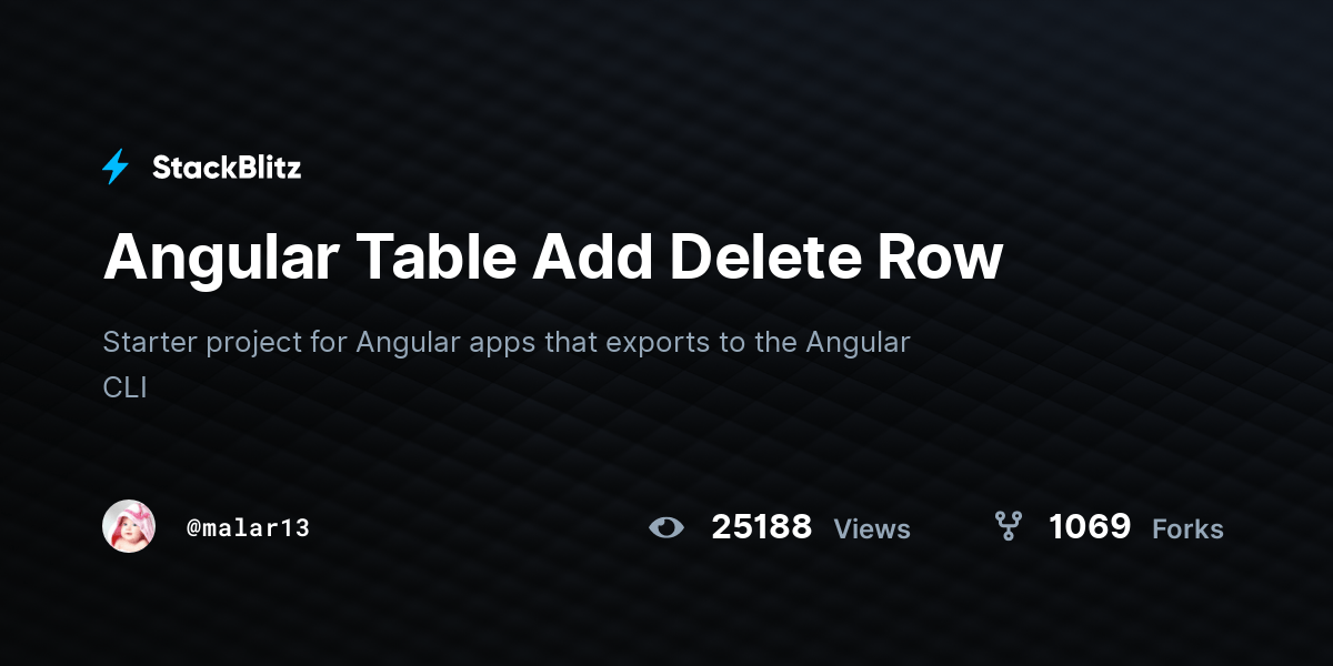 Angular Table Add Delete Row StackBlitz