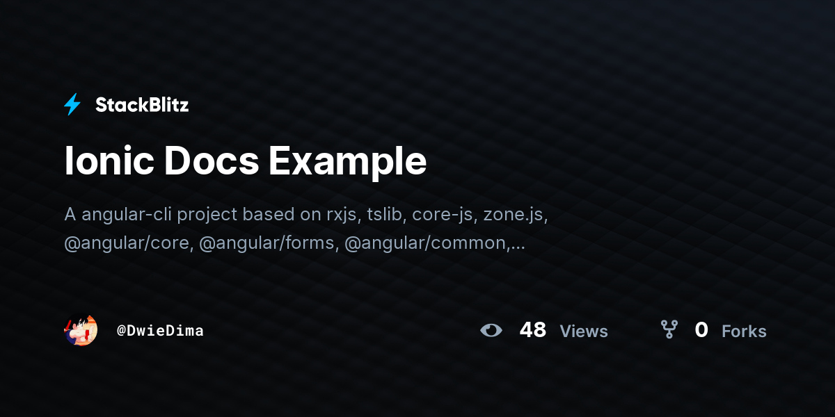Ionic Docs Example StackBlitz