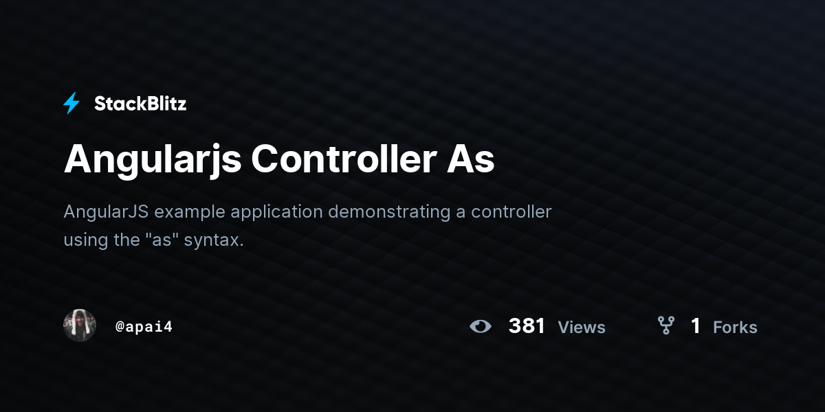 Angularjs Controller As StackBlitz