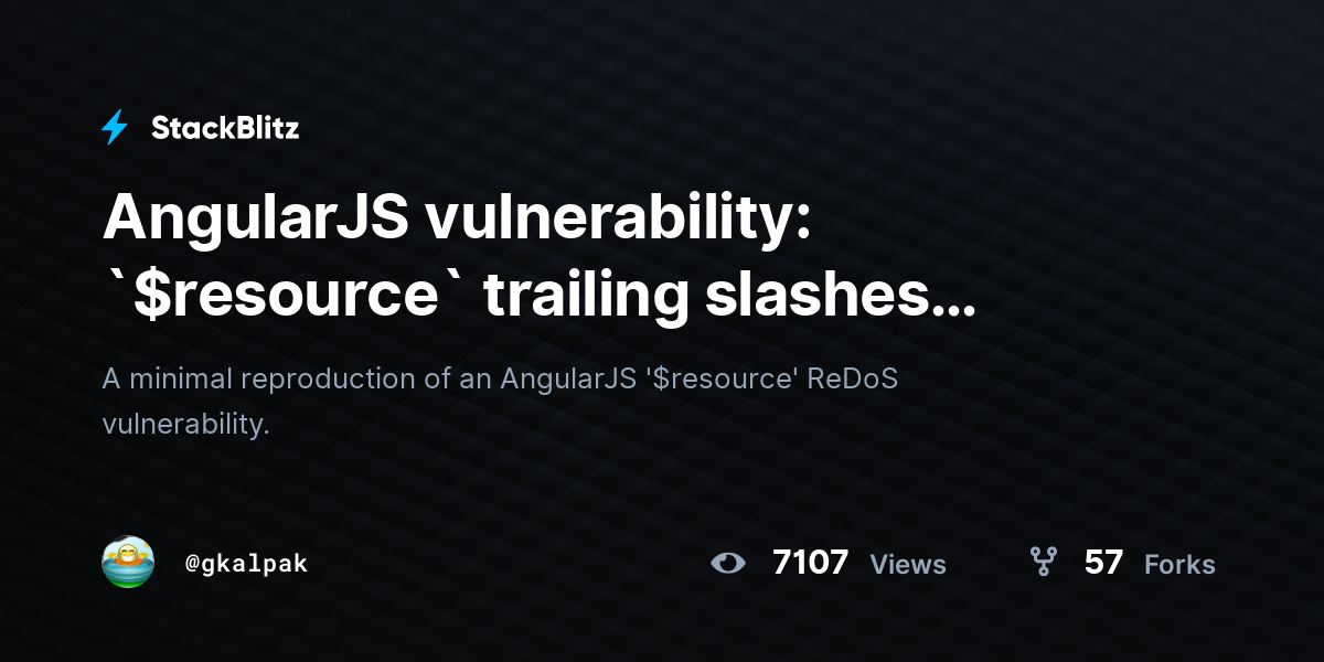 AngularJS vulnerability `resource` trailing slashes ReDoS StackBlitz