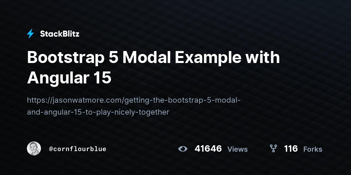 Bootstrap 5 Modal Example with Angular 15 StackBlitz