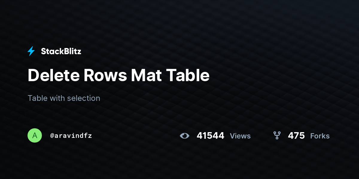Delete Rows Mat Table StackBlitz
