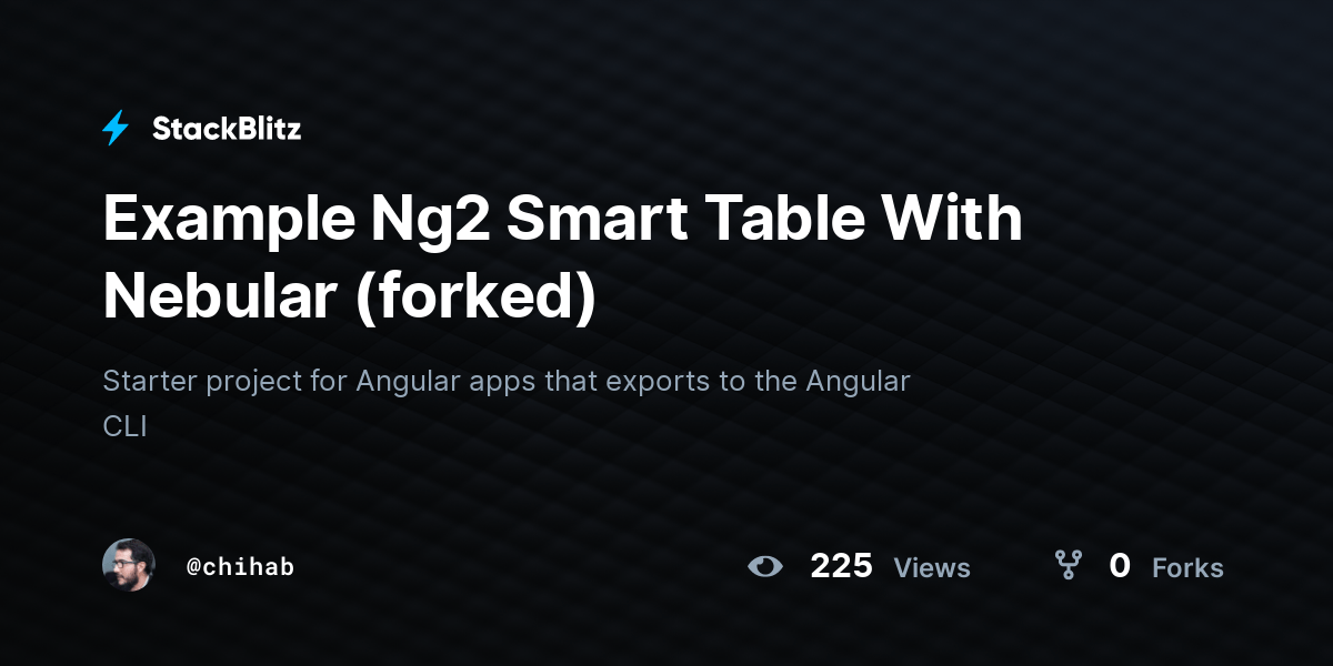 Example Ng2 Smart Table With Nebular (forked) StackBlitz