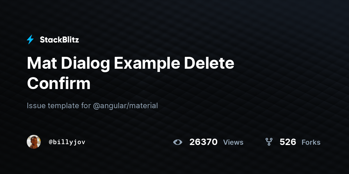 Mat Dialog Example Delete Confirm StackBlitz