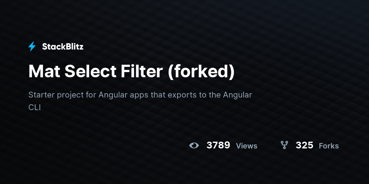 Mat Select Filter (forked) StackBlitz