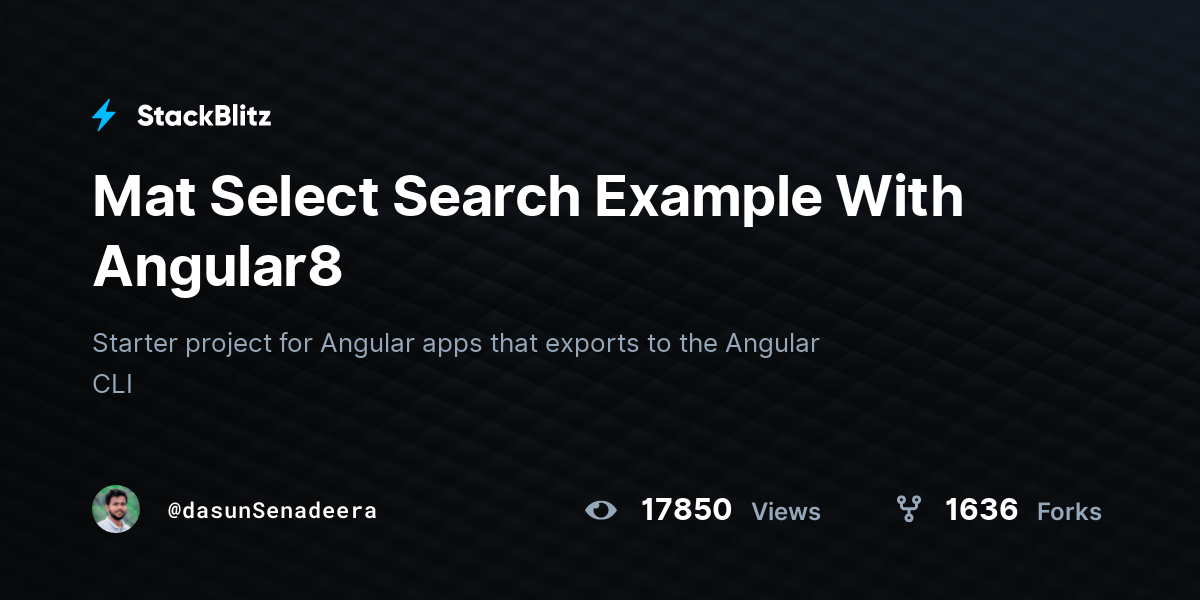 Mat Select Search Example With Angular8 StackBlitz
