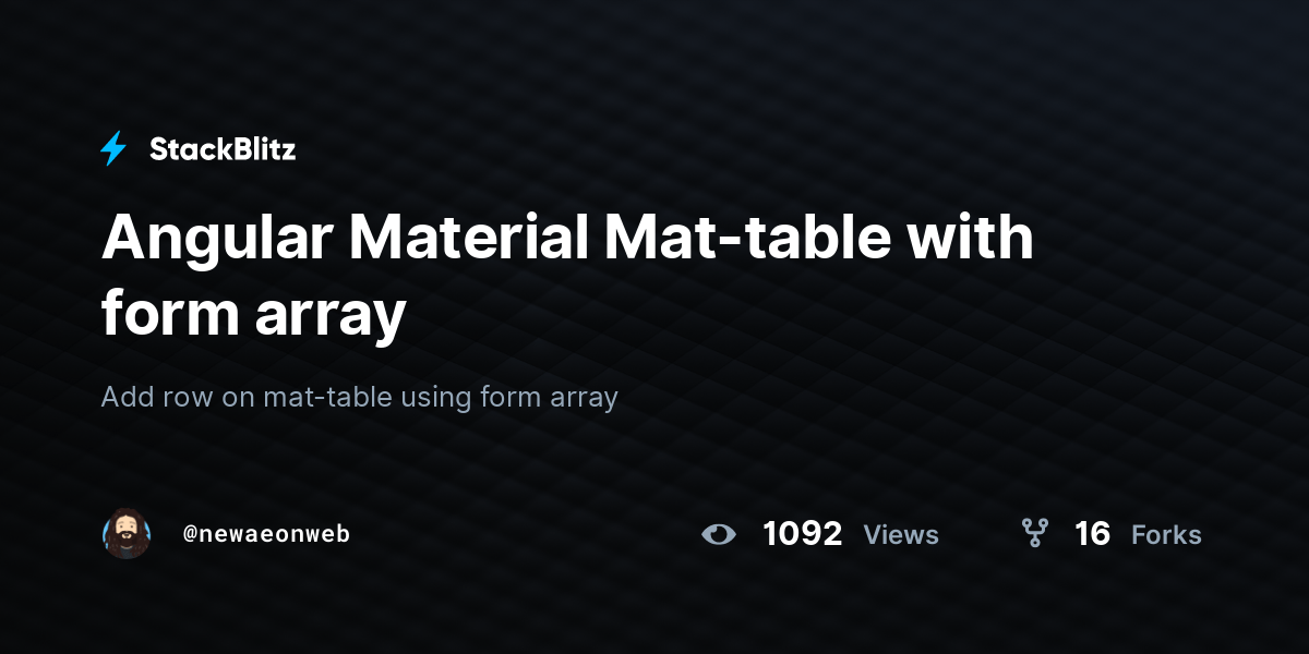 Angular Material Mattable with form array StackBlitz