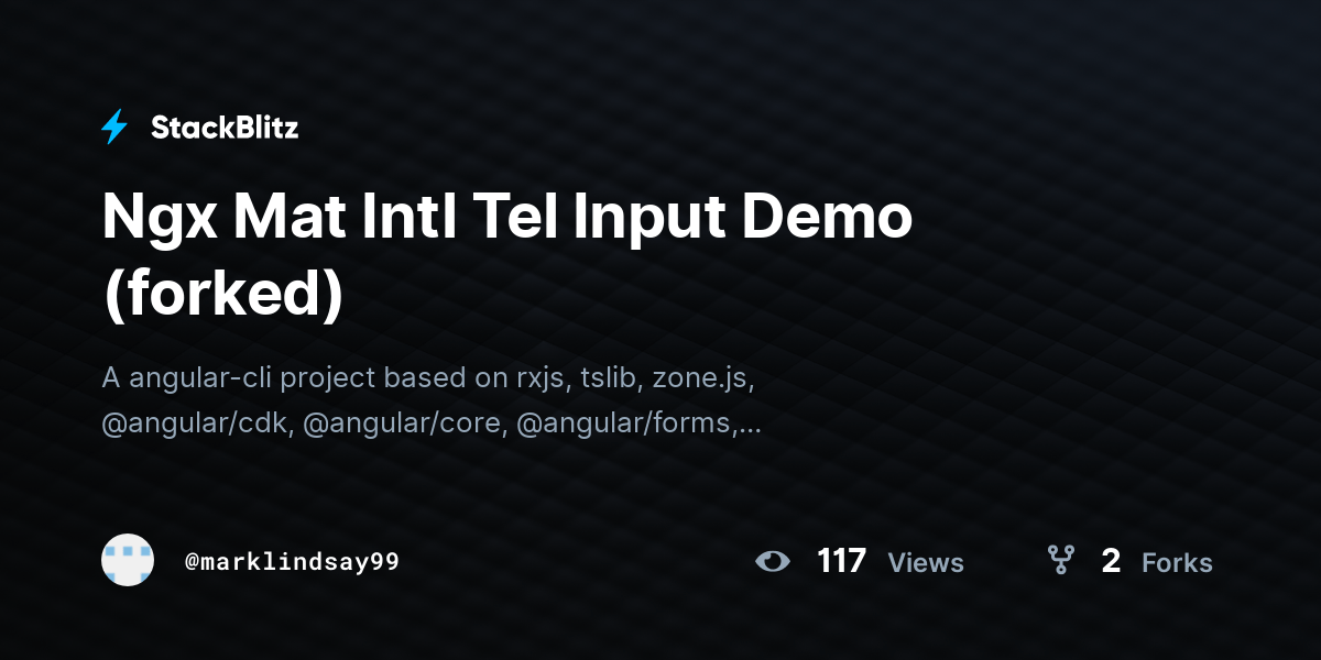 Ngx Mat Intl Tel Input Demo (forked) StackBlitz