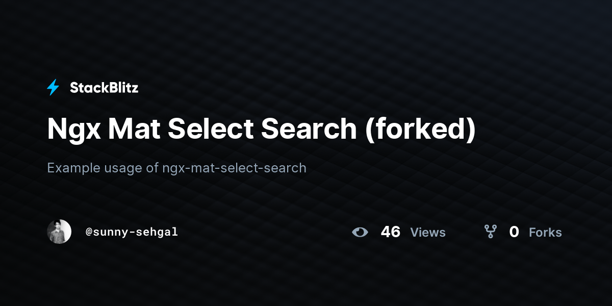 Ngx Mat Select Search (forked) StackBlitz