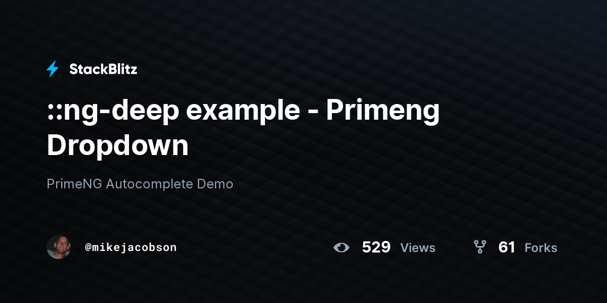 ngdeep example Primeng Dropdown StackBlitz