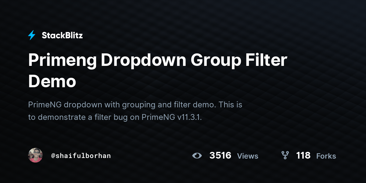Primeng Dropdown Group Filter Demo StackBlitz