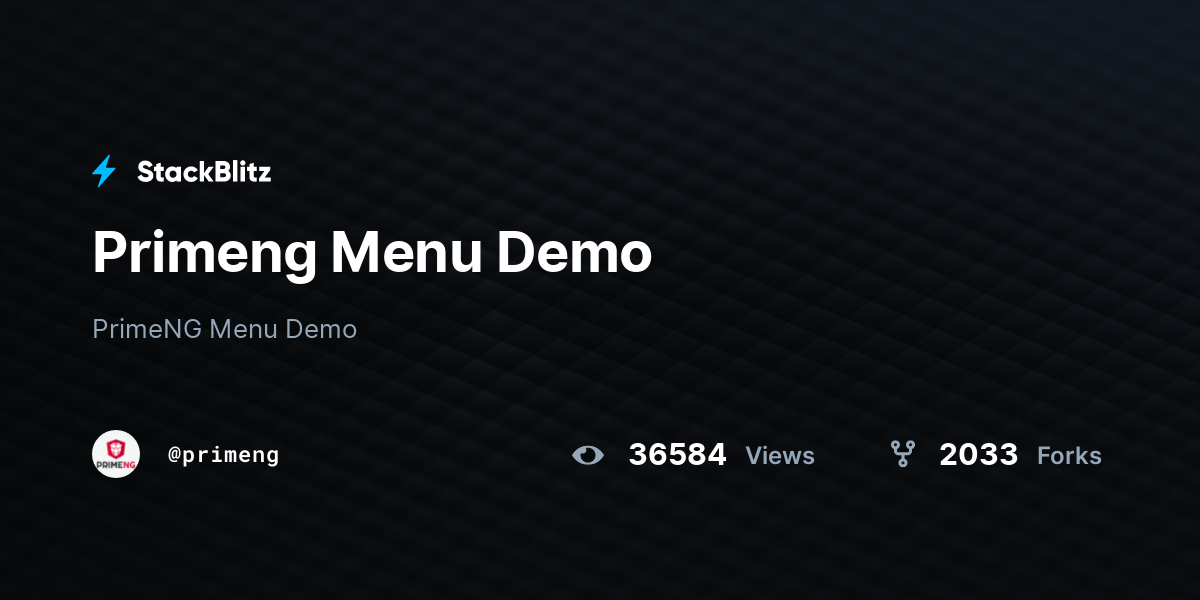 Primeng Menu Demo StackBlitz