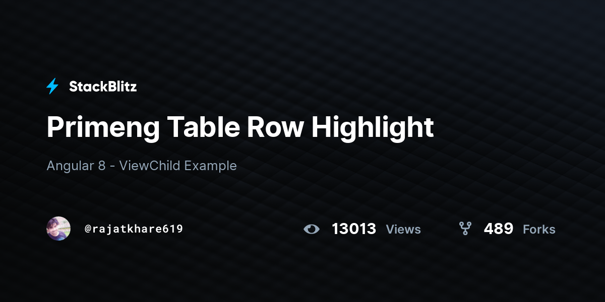 Primeng Table Row Highlight StackBlitz