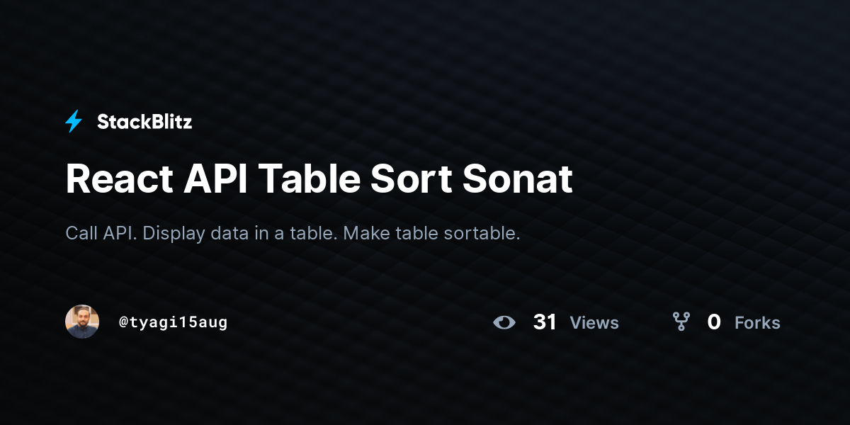 React API Table Sort Sonat StackBlitz