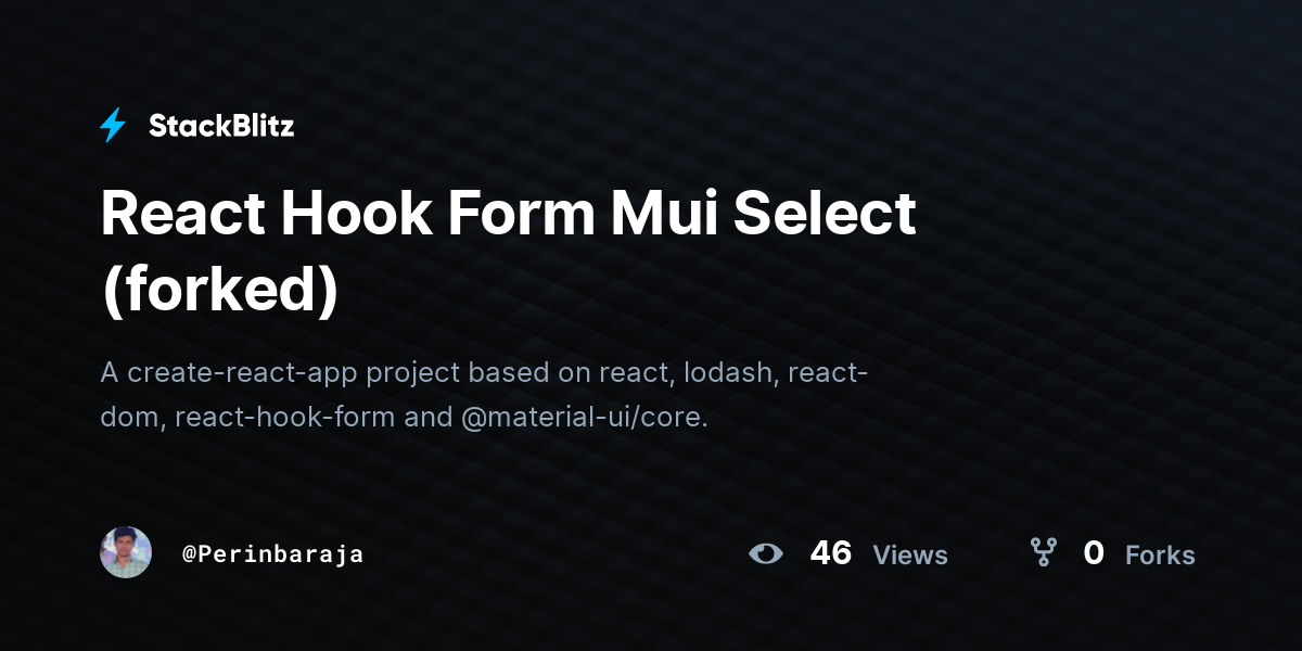 React Hook Form Mui Select (forked) StackBlitz