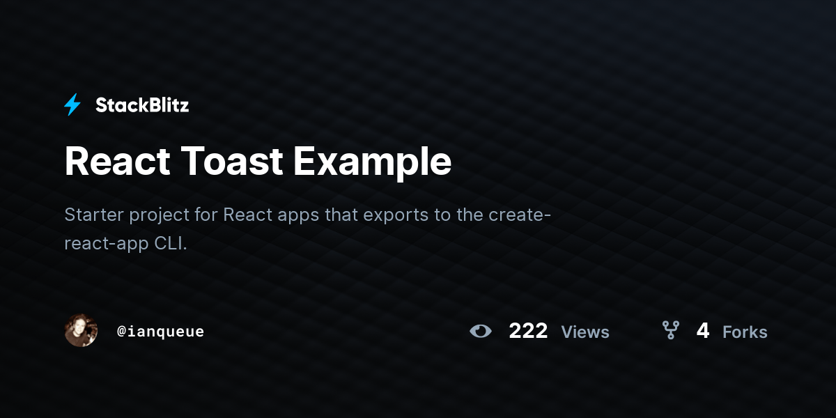React Toast Example StackBlitz