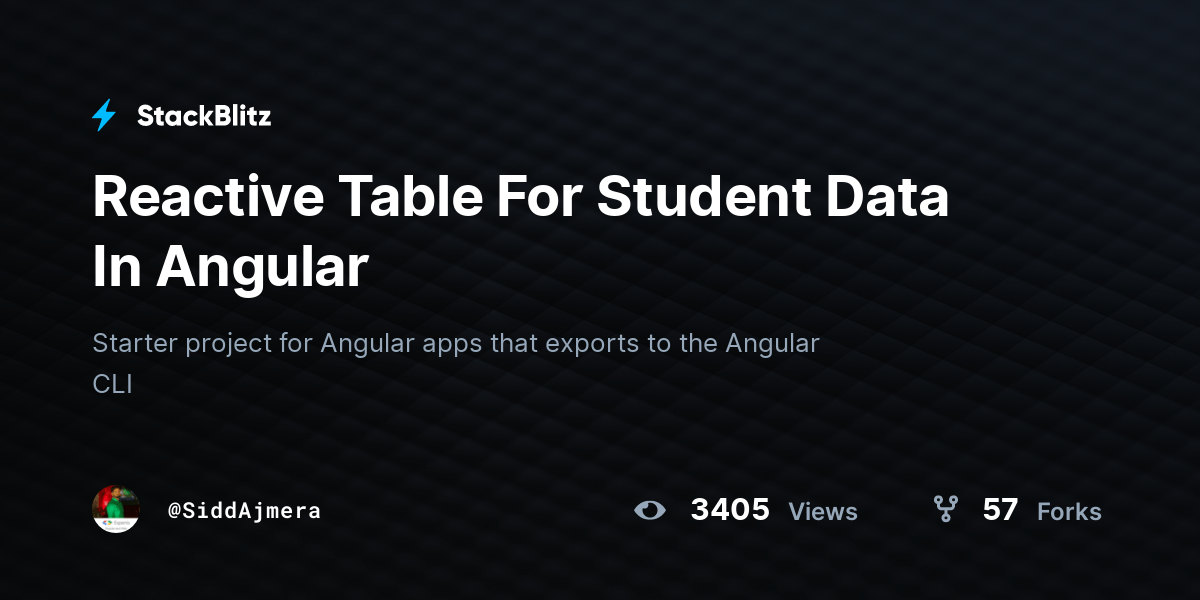 Reactive Table For Student Data In Angular StackBlitz