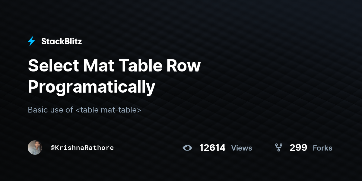 Select Mat Table Row Programatically StackBlitz
