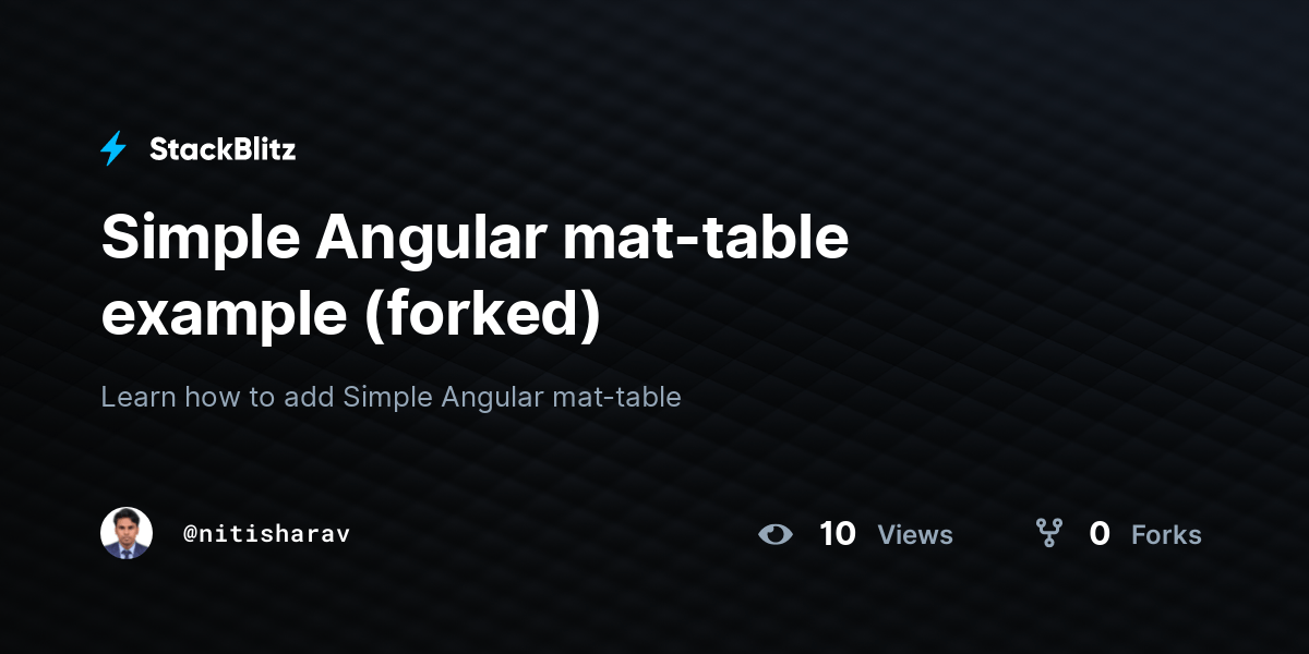 Simple Angular mattable example (forked) StackBlitz