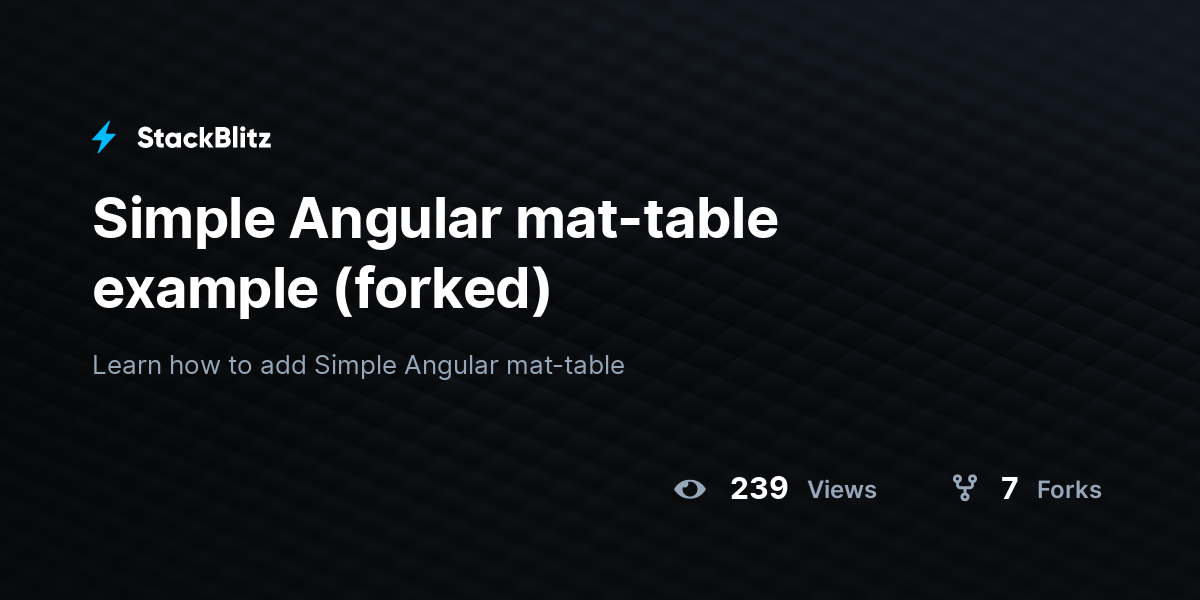 Simple Angular mattable example (forked) StackBlitz