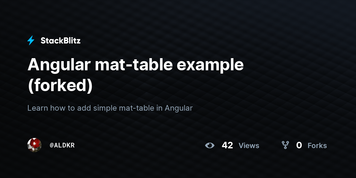 Angular mattable example (forked) StackBlitz