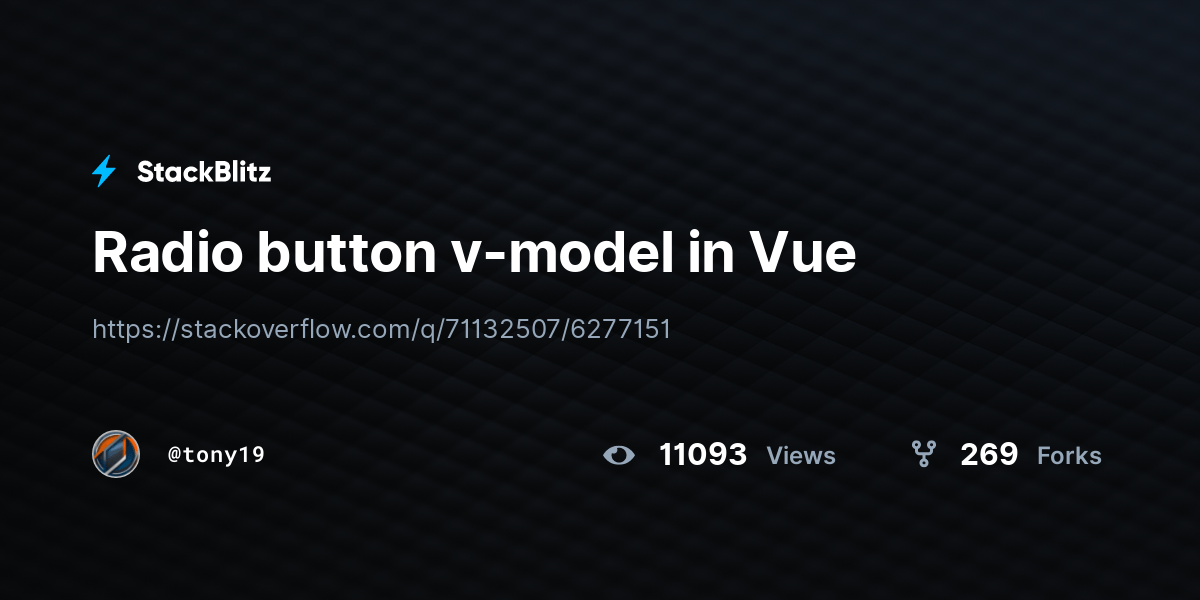 Radio button vmodel in Vue StackBlitz