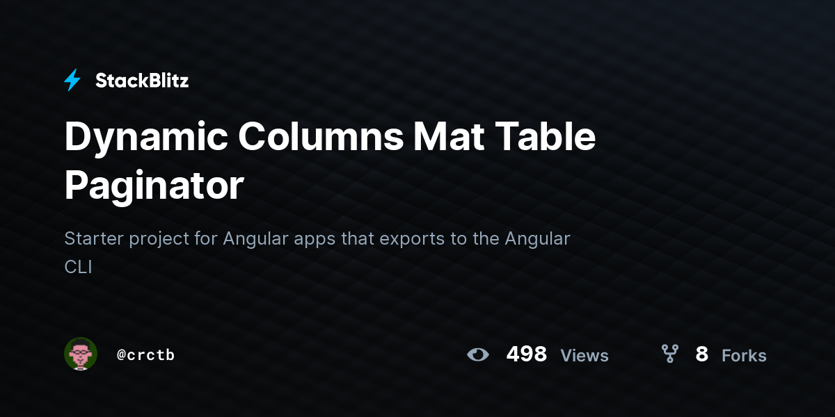 Dynamic Columns Mat Table Paginator StackBlitz