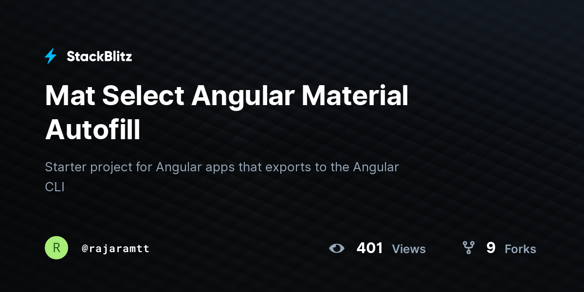 Mat Select Angular Material Autofill StackBlitz [staging]