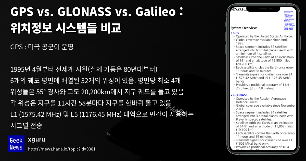 GPS vs. GLONASS vs. Galileo 위치정보 시스템들 비교 GeekNews
