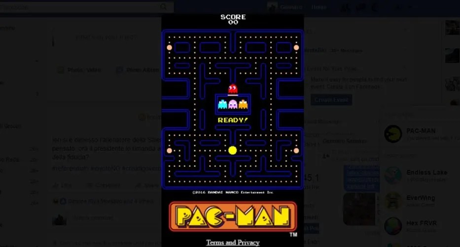 Instant Games Messenger PacMan e Space Invaders (gratis) su Facebook