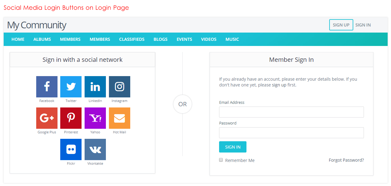 Social Media Login Plugin 1 Click Social Connect Plugin SocialEngine